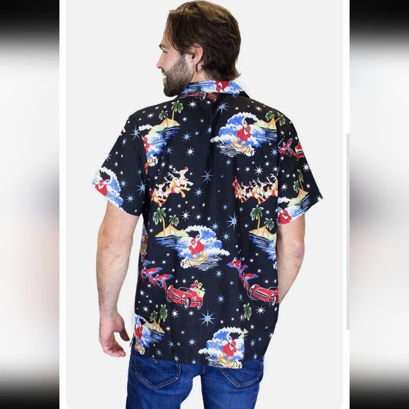 Unisex Hawaiian Santa Claus Print Short Sleeve Button Down Shirt Size 2XL EUC - Picture 10 of 11